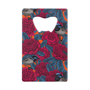 Red waratah and fairy wrens