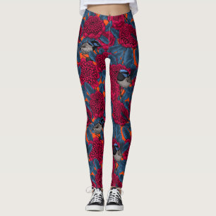 Red waratah and fairy wrens leggings