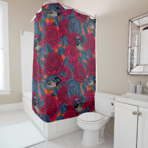 Red waratah and fairy wrens shower curtain