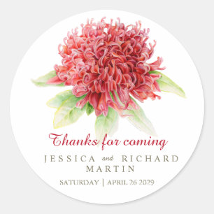 Red waratah flower art thank you wedding sticker