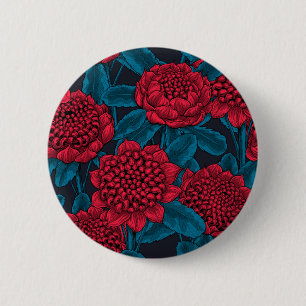 Red waratah flowers 6 cm round badge
