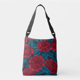 Red waratah flowers crossbody bag