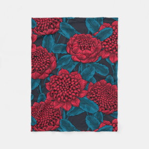 Red waratah flowers fleece blanket