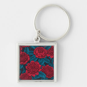 Red waratah flowers key ring
