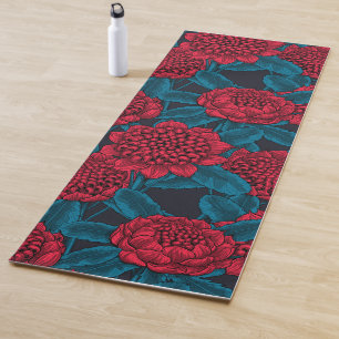 Red waratah flowers yoga mat