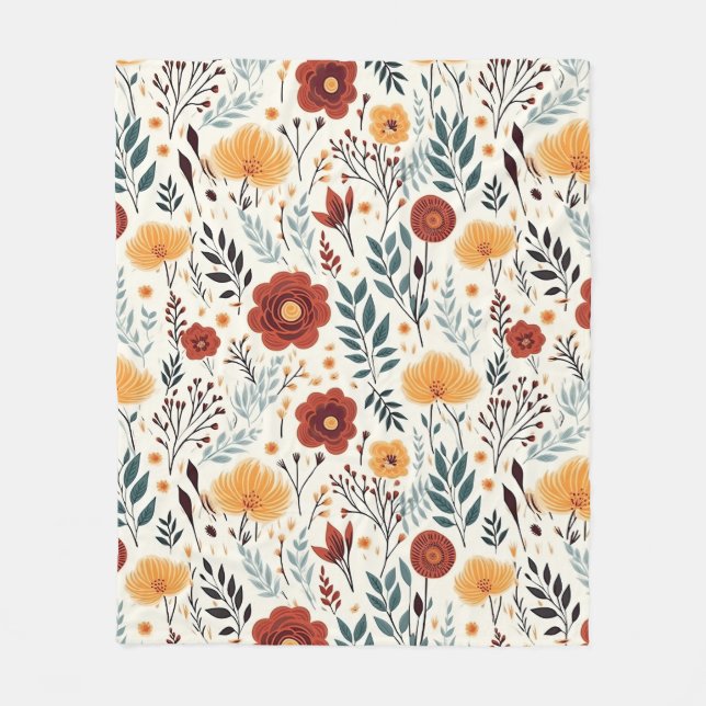 Red Warm Autumn Florals Fleece Blanket (Front)