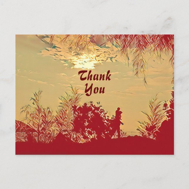Red Warm Sunset Scenery Trees Thank You Postcard (Front)