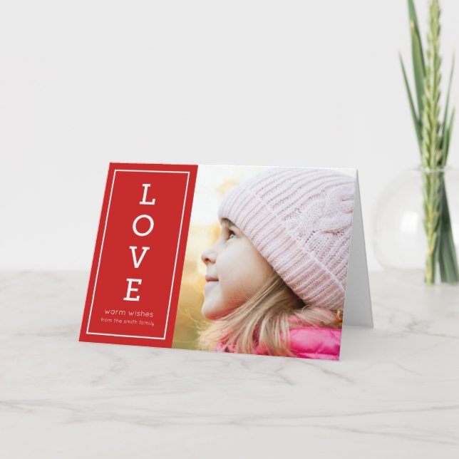 Red Warm Wishes Modern Love Holiday Photo Card (Front)