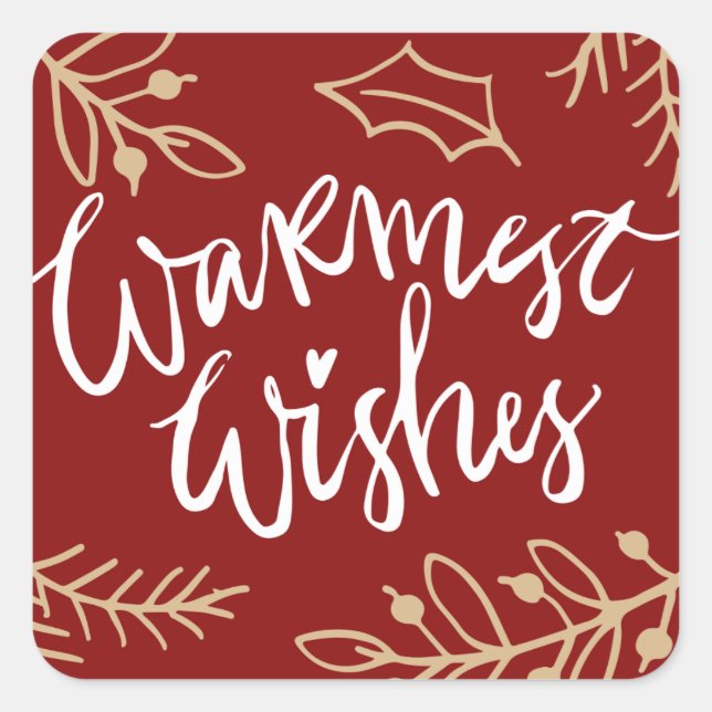 Red Warmest Wishes Calligraphy Holiday Sticker (Front)