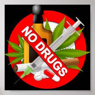 Red Warning Sign with Drugs