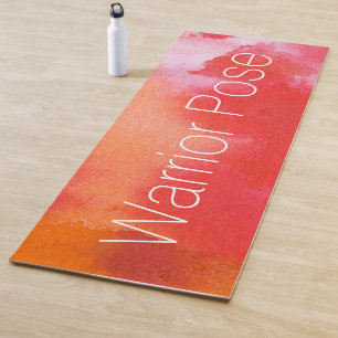Red Warrior Pose Mountain Pose Watercolor Abstract Yoga Mat
