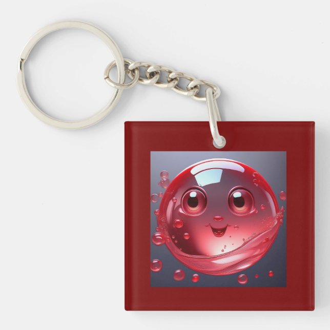 Red Water Bubble Emoji Key Ring (Front)