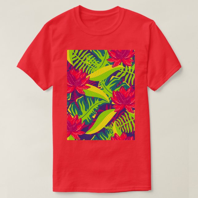 Red Water lilies with green leaves T-Shirt (Design Front)