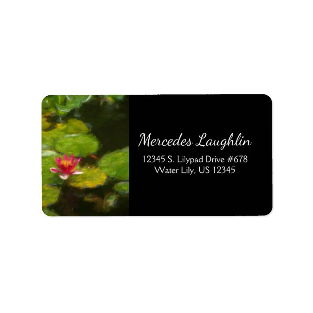Red Water Lily Blossom Impressionistic Digital Art Label (Front)