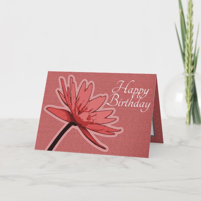 Red Water Lily Colour Pretty Flower Happy Birthday Card (Front)