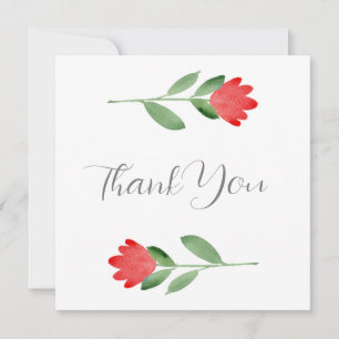 Red Watercolor Abstract Flowers Thank You Card