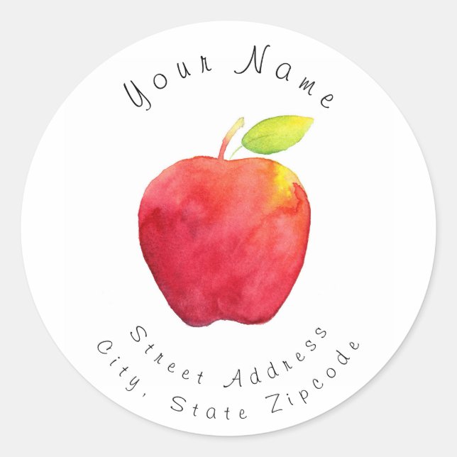 Red Watercolor Apple Address Label (Front)
