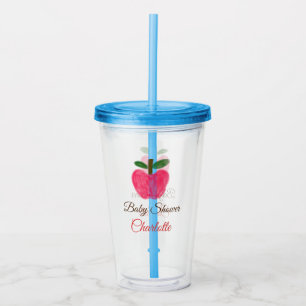Red Watercolor apple baby shower add name title Acrylic Tumbler