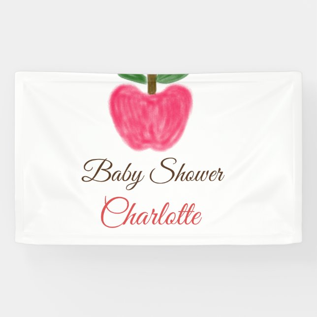 Red Watercolor apple baby shower add name title Banner (Horizontal)