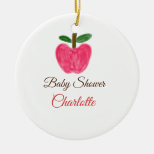 Red Watercolor apple baby shower add name title Ceramic Tree Decoration