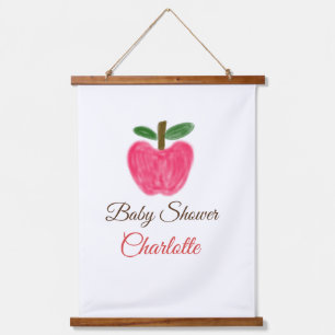 Red Watercolor apple baby shower add name title Hanging Tapestry