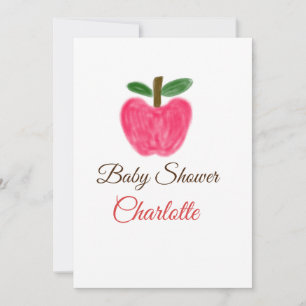 Red Watercolor apple baby shower add name title Holiday Card