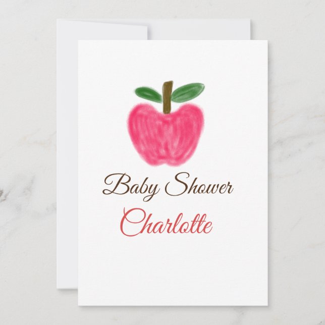 Red Watercolor apple baby shower add name title Invitation (Front)