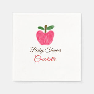 Red Watercolor apple baby shower add name title Napkin