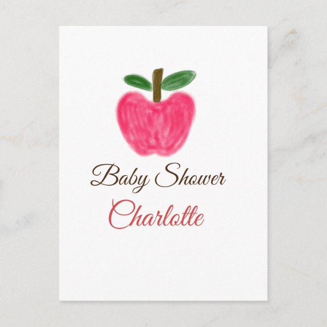 Red Watercolor apple baby shower add name title Postcard (Front)