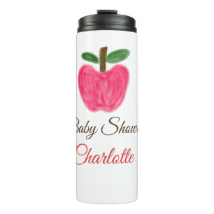 Red Watercolor apple baby shower add name title Thermal Tumbler