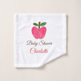 Red Watercolor apple baby shower add name title Wash Cloth