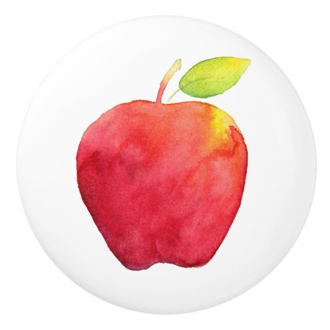 Red Watercolor Apple  Ceramic Knob (Front)