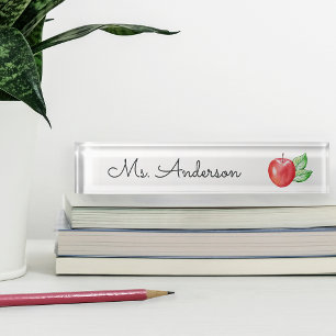 Red Watercolor Apple Personalized Teacher Nameplate