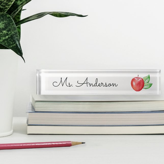 Red Watercolor Apple Personalized Teacher Nameplate (Creator Uploaded)