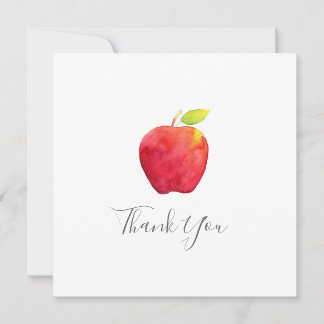 Red Watercolor Apple Thank You Card (Front)