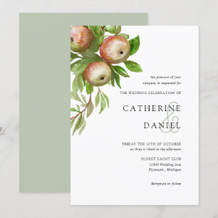 red watercolor apples wedding invitation