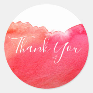 Red Watercolor art Thank You Classic Round Sticker