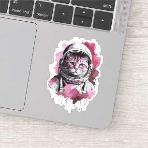 Red Watercolor Astronaut Cat