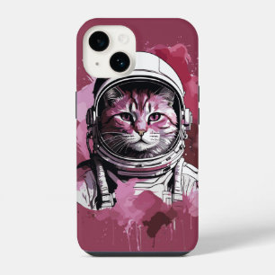 Red Watercolor Astronaut Cat iPhone 14 Case