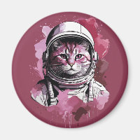 Red Watercolor Astronaut Cat