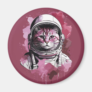 Red Watercolor Astronaut Cat Magnet