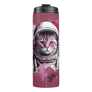 Red Watercolor Astronaut Cat Thermal Tumbler
