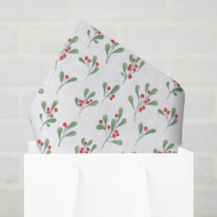 Red Watercolor Berries Greenery Pattern Christmas Tissue Paper