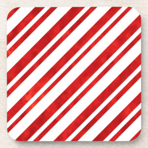 Red Watercolor Candy Cane Stripes Coaster