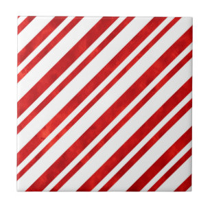 Red Watercolor Candy Cane Stripes  Tile