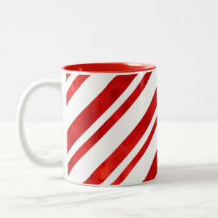 Red Watercolor Candy Cane Stripes Two-Tone Coffee Mug