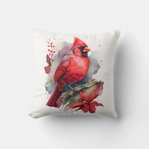 Red Watercolor Cardinal Cushion