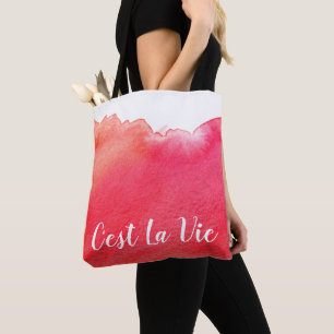 Red watercolor C'est La Vie French quote chic Tote Bag