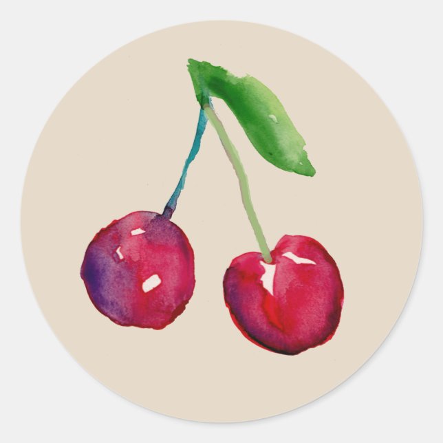 Red Watercolor Cherries Cute Fruit Envelope Seal (Front)