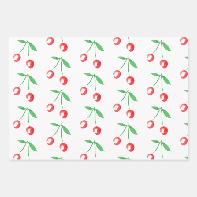 Red watercolor cherry wrapping paper sheet (Front)